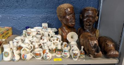 Crested china to include vases, animals and monuments, three bottles Marlow Mineral water,