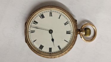 An early 20th century 12ct gold ladies open faced fob watch, 29.8g Location: CAB1