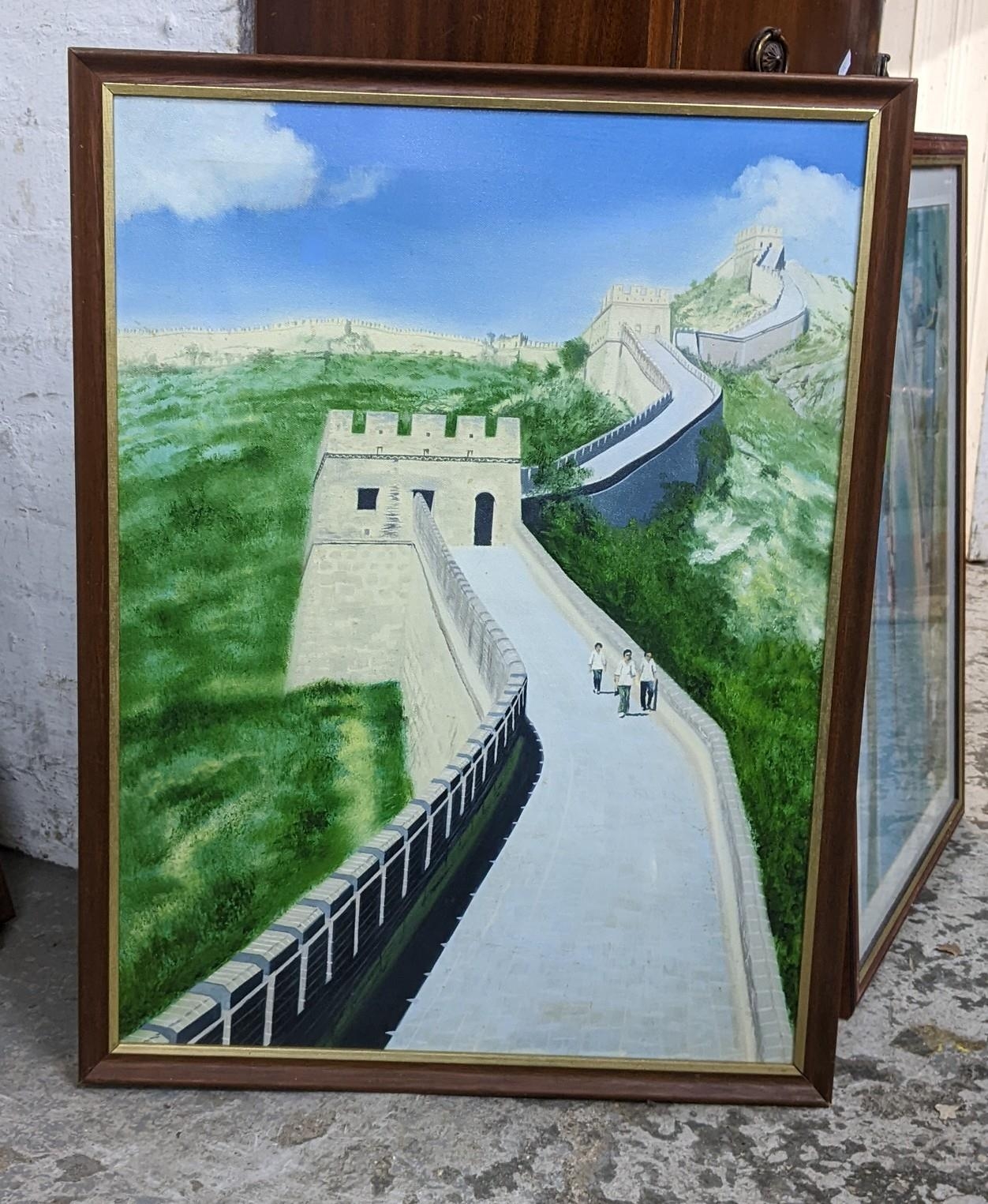 Mixed pictures to include oil paintings including one depicting the Great Wall of China, and - Image 6 of 7