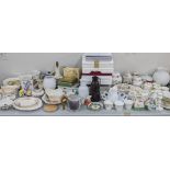 A mixed lot to include an Art Deco Bell tea service, boxed collectors plates, music box, Portmerion,