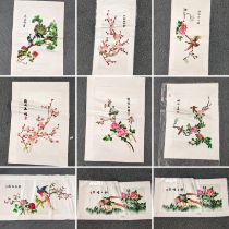 A selection of Chinese embroidered silks depicting birds and flowers, all unframed Location: