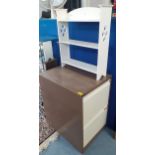 A 2 drawer filing chest together with a small white table top shelf unit. Location:SR