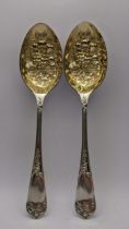 A pair of Edwardian Silvery Berry spoons, hallmarked London 1902, 194.5g Location: