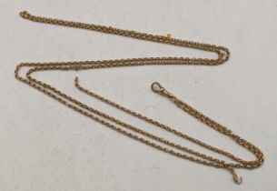 A yellow metal pocket watch chain A/F, tested as 9ct on a 9ct gold clasp, total weight 24.8g