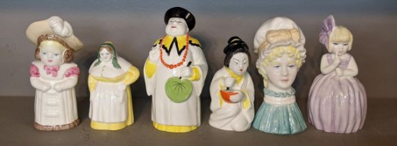 Six Royal Worcester porcelain candle snuffers to include Mandarin, Mob Cap and others Location: