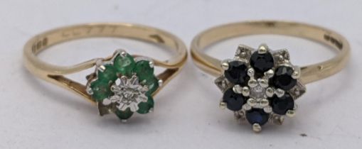 Two 9ct gold rings to include a sapphire and diamond cluster ring A/F 4.4g Location: