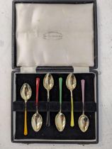 A set of six silver gilt and enamelled coffee spoons Location: