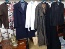 Mixed late 20th century clothing to include a gents Four Seasons navy cashmere and woollen mix coat,