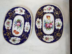 Two very similar Regency Derby meat plates decorated with panels of flowers Location: