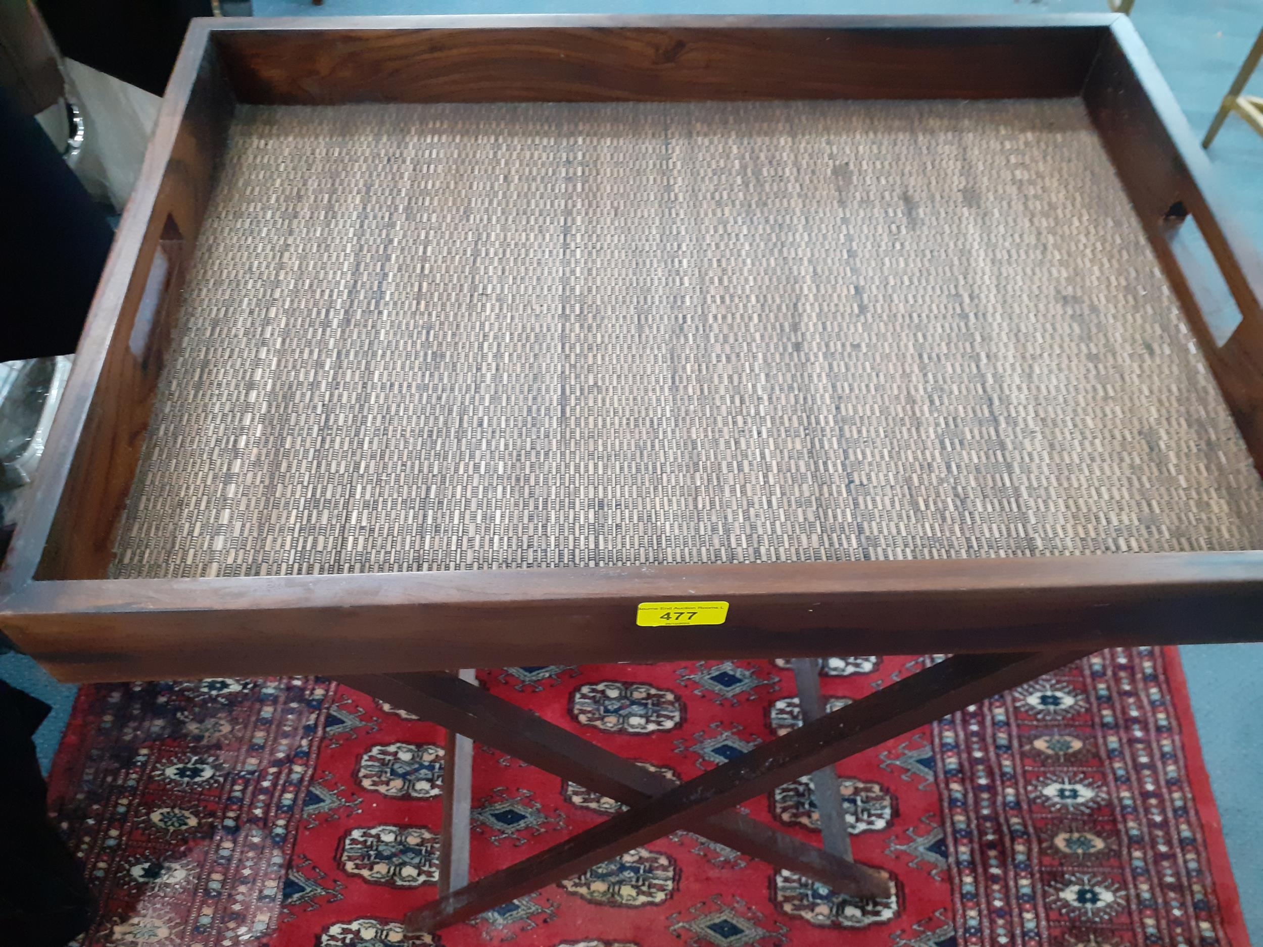 A late 20th century hardwood butlers tray on folding stand, Location: RAM - Image 2 of 2