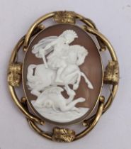 A Victorian yellow metal cameo carved brooch depicting St George 22.9g Location: