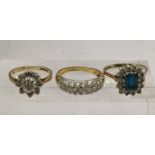 A 9ct gold and diamond floral cluster ring, along with a 9ct gold blue Zircon style ring, with a