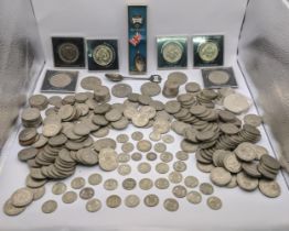 Mixed British and other world coins to include commemorative Crowns post 1947 Florins and Shillings,