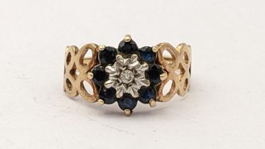 A 9ct gold sapphire and diamond cluster ring, 2.8g Location: