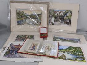A collection of Francis Smith unframed prints, together with early 20th century silk postcards and