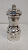 A late 20th century silver pepper grinder mill, hallmarked, London 1982, 11h, 1527g, Location: