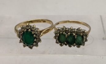 A 9ct gold ring set with an emerald style stone with pace stones, together with a yellow metal