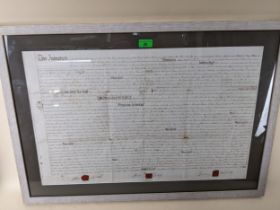 Rare indenture for the Cookham Brewery dated 11th May 1734, framed and glazed in conservation glass