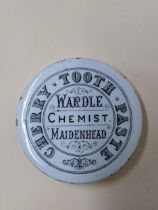 Rare Wardle Chemist, Maidenhead 'Cherry Tooth Paste' pot lid - believed one of only two examples