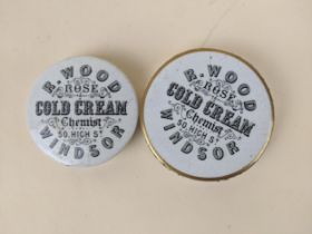 Two R Wood, Windsor Rose Cold Cream' pot lids including rare large gold banded example