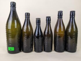 Six Nicholson, Maidenhead beer bottle variants in quart, pint and half pint sizes