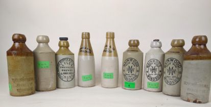 Nine Windsor ginger beer bottles including examples from Mainwoods, Lyles, Burge & Withers