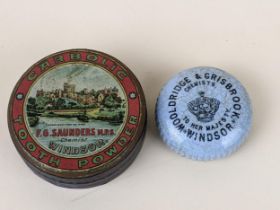 Blue button pot lid from Wooldridge & Grisbrook chemists, Windsor, along with a rare un-opened and
