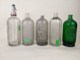 Three soda syphons from Windsor, along with two A/F, including rare green example from Eton