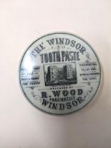 Rare R. Woods, Pharmacist, Windsor 'The Windsor Tooth Paste' pot lid with pictorial of the Henry
