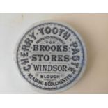 Brooks Stores, Windsor/Slough/Reading and Colchester 'Cherry Tooth Paste' pot lid