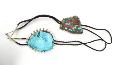 A native American Navajo silver and turquoise bolero, by Tom David, with unpolished freeform stone