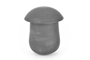 A contemporary raku pottery lidded ornament, with mushroom style domed lid, body and lid painted