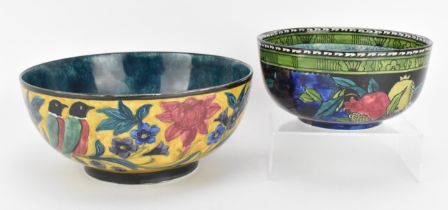 A Hancock & Sons Morris Ware fruit bowl, early 20th century, designed with tube-lined birds and