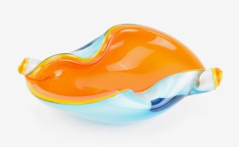 An Alfred Barbini Murano sommerso glass bowl, of twisted form with orange interior encased in