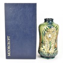 A Moorcroft pottery 'Leopard' pattern vase designed by Sian Leeper, 2001, of waisted form, decorated