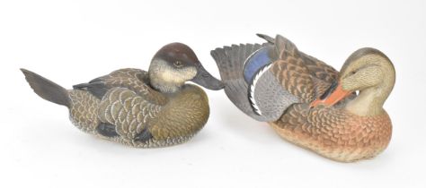 Two large Canadian limited edition resin duck decoys by Roger Desjardins, comprising a hen