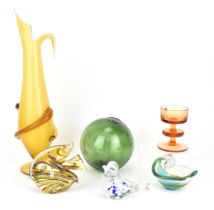 A small collection of glassware, comprising an Italian empoli glass vase by Cristalleria Fratelli