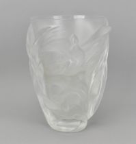 A Lalique frosted 'Martinets' vase, post 1975, of tapering form, the clear and frosted glass with
