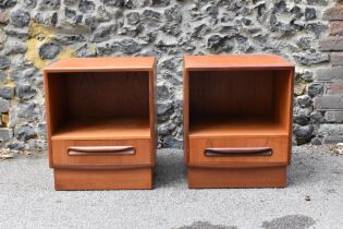 A pair of mid century teak Fresco bedside tables by G-plan, with single drawer, 54 cm high x 40 cm