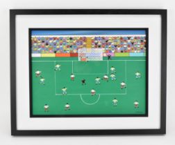 Gordon Barker (contemporary Devon artist), acrylic on board, depicting a football match with crowd