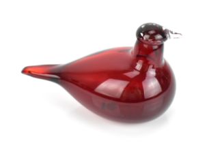 Oiva Toikka (1931-2019) Finnish, for Iittala, studio glass bird, with ruby red body, signed O Toikka