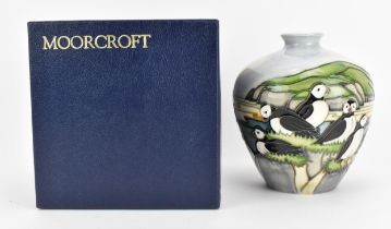 A Moorcroft pottery 'Puffin' pattern vase designed by Carol Lovett, 1997, with impressed marks and