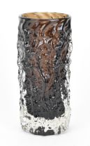 A Whitefriars cinnamon log vase designed by Geoffrey Baxter, with bark effect, polished pontil, 19