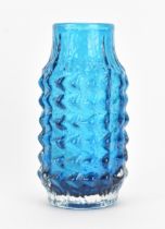 A Whitefriars glass 'Pineapple' pattern vase designed by Geoffrey Baxter, in kingfisher blue, No.