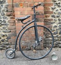 A late Victorian child's penny farthing bicycle, with Lycett Lavenir leather saddle, black painted