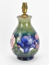 A Walter Moorcroft 'Anemone' pattern vase, circa 1940-50, converted to a lamp, of baluster form with