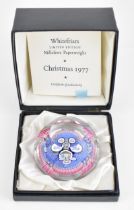 A limited edition Whitefriars 1977 Christmas paperweight, designed by Geoffrey Baxter, 6/1000,