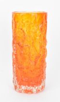 A Whitefriars 'bark' vase in tangerine designed by Geoffrey Baxter, pattern 9690, of cylindrical