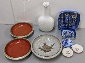 A collection of Royal Copenhagen to include crackle glazed bowls, 4494 vase, two Fajance dishes