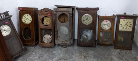 A group of seven late Victorian and later Vienna style regulator wall clocks (A/F) Location: